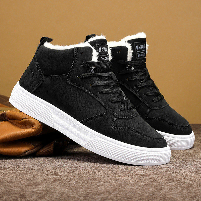 Herr Vinter Sneakers med Högt Skaft, PU Överdel, Fleecefoder och Snörning