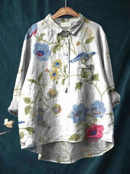 Sommarblus Med Blommönster Och Lätt Struktur För Kvinnor