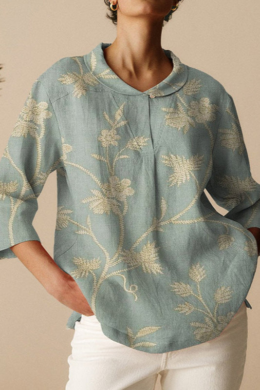 Vårblus Med Långärmad Design, Blommönster Och Knäppning Framtill, För Kvinnor