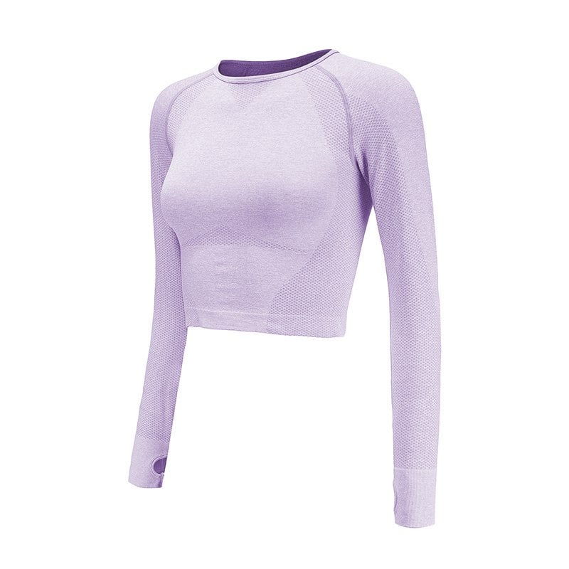 Sömlös Långärmad Crop Top Med Tumhål För Kvinnor