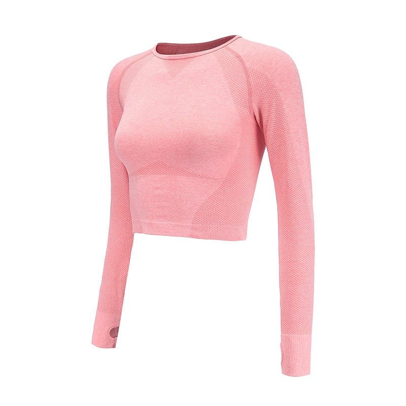 Sömlös Långärmad Crop Top Med Tumhål För Kvinnor