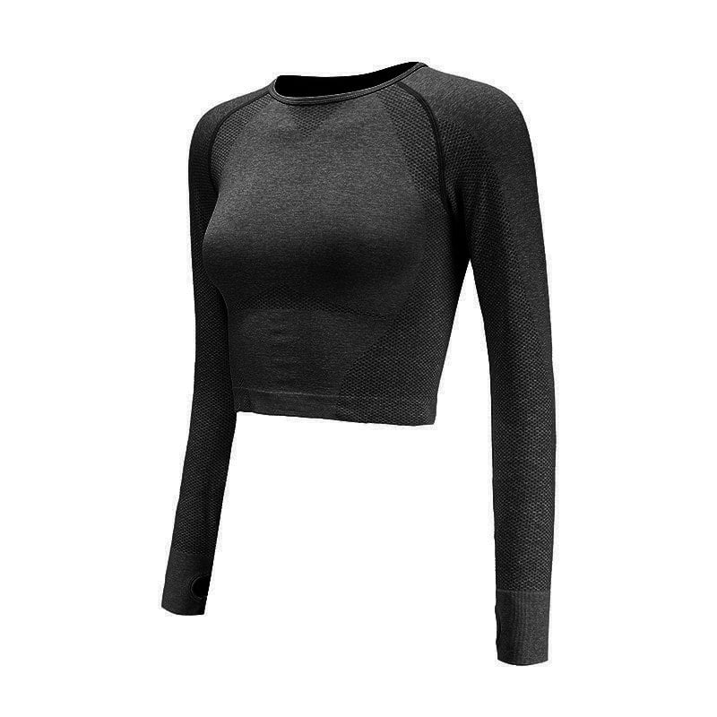 Sömlös Långärmad Crop Top Med Tumhål För Kvinnor