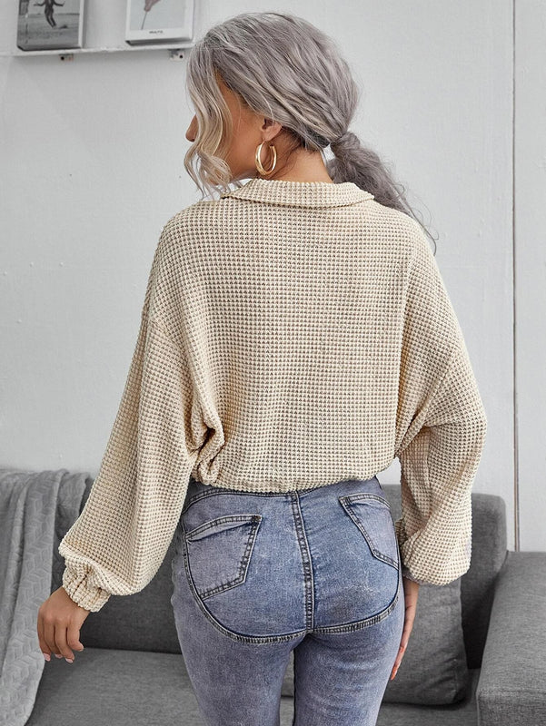 Dam Vårpoloskjorta Stickad Slim Fit Dragkedja Fram Dragsko Randig