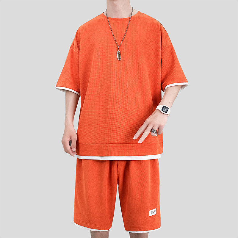 Herr Sommar Träningsset Tvådelat Kortärmad T-shirt och Shorts