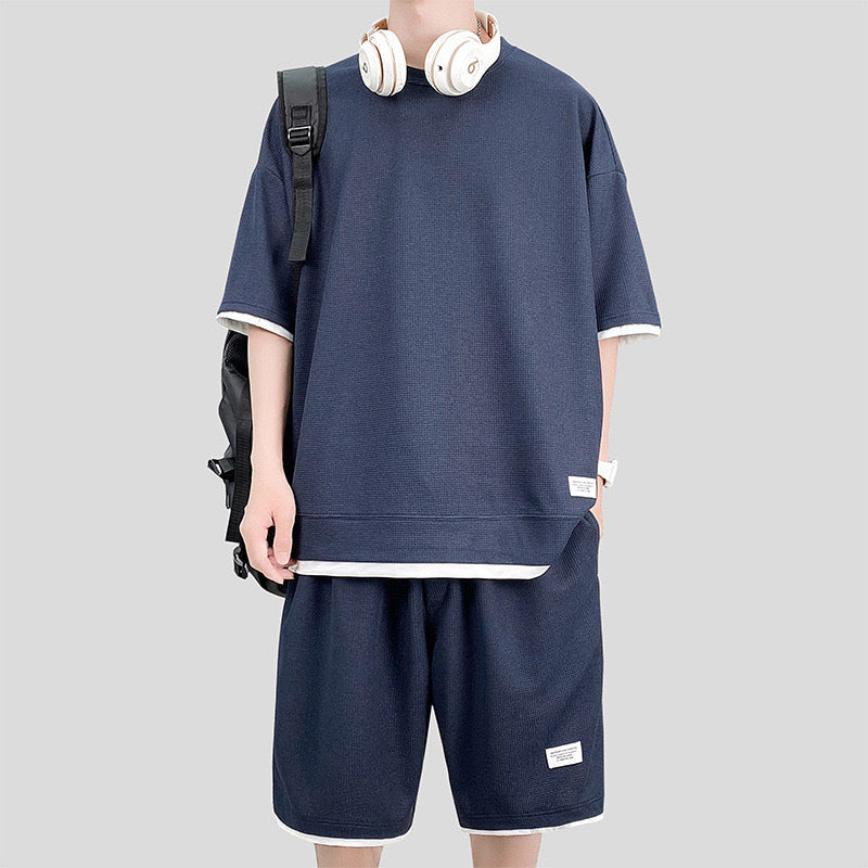 Herr Sommar Träningsset Tvådelat Kortärmad T-shirt och Shorts