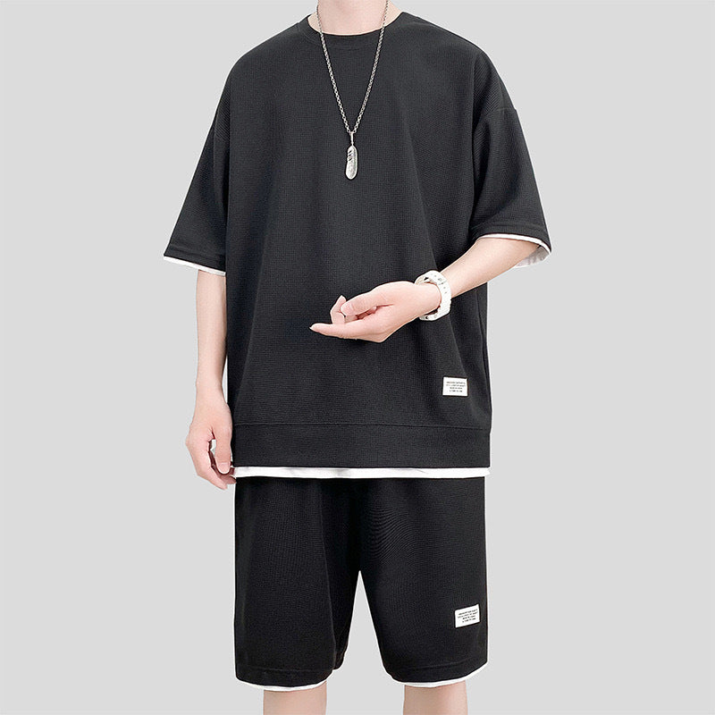 Herr Sommar Träningsset Tvådelat Kortärmad T-shirt och Shorts