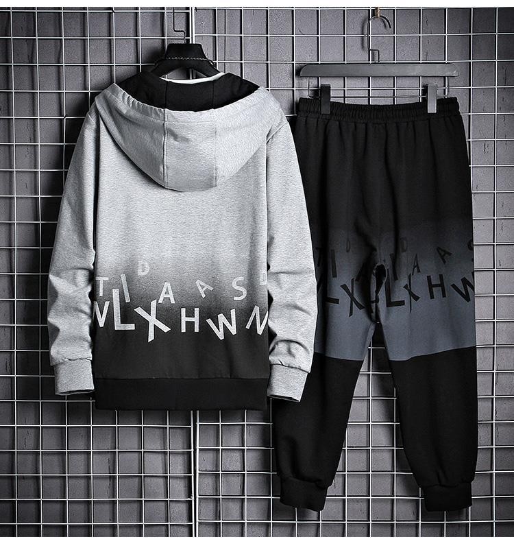 Herr Vår Träningsdräkt med Huva i Gradient Zip-Up Jacka och Byxor med Elastisk Midja
