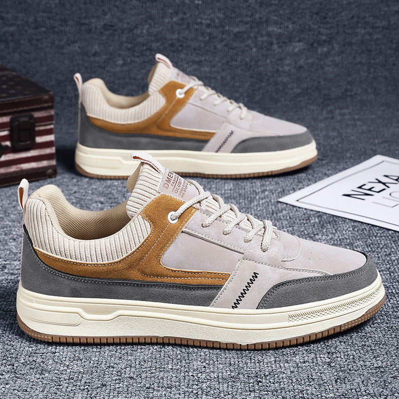 Herr Sneakers för Höst, Låga med Tjock Gummisula, Snörning, Andningsbar Design