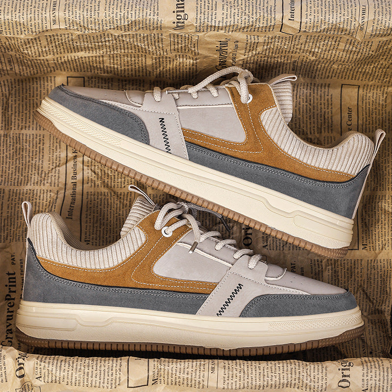 Herr Sneakers för Höst, Låga med Tjock Gummisula, Snörning, Andningsbar Design