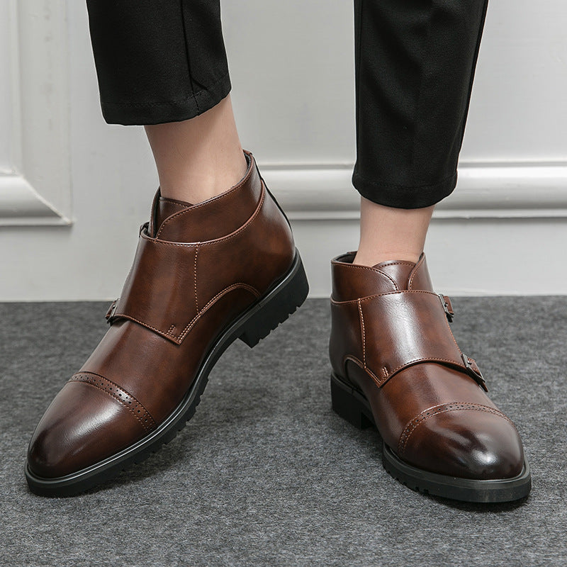Herrstövlar med Hög Skaft, Pointed Tå, Slip-On, Gummisula och Vriststöd för Utomhusbruk