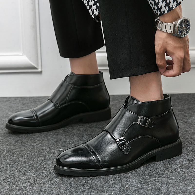 Herrstövlar med Hög Skaft, Pointed Tå, Slip-On, Gummisula och Vriststöd för Utomhusbruk