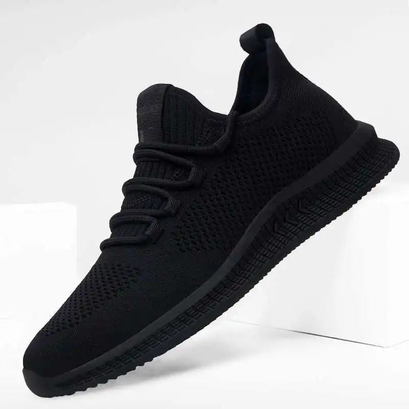 Herr Sneakers för Våren i Fly Woven Mesh – Lätta, Andningsbara, Låga, Snörning, Plastsål