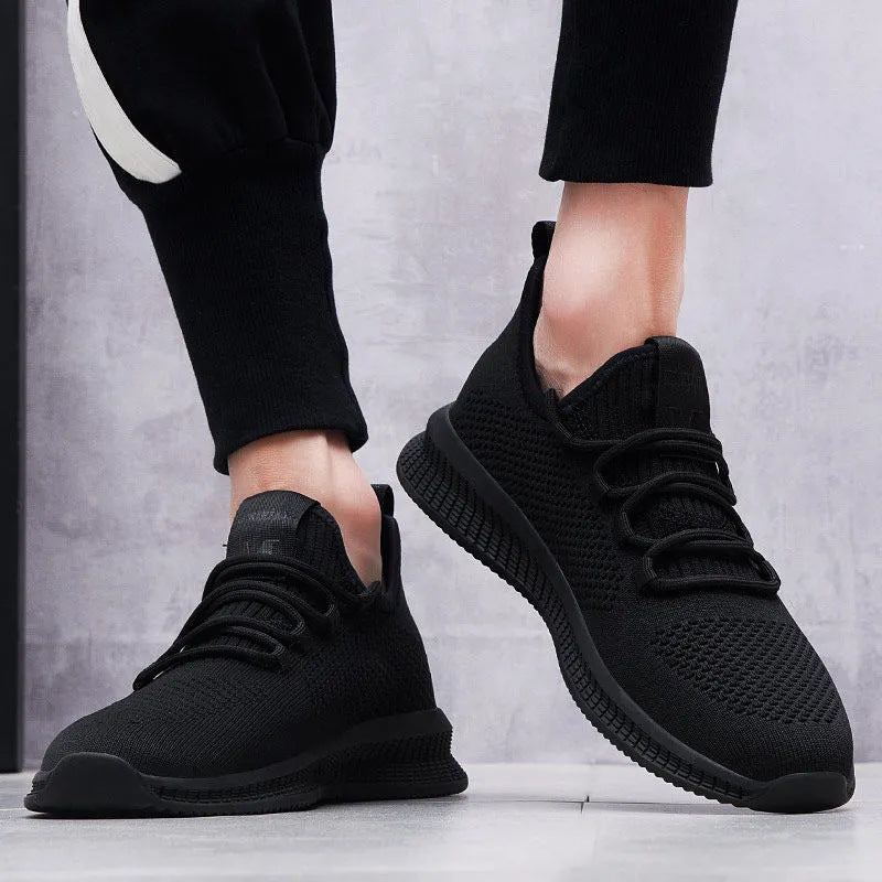 Herr Sneakers för Våren i Fly Woven Mesh – Lätta, Andningsbara, Låga, Snörning, Plastsål