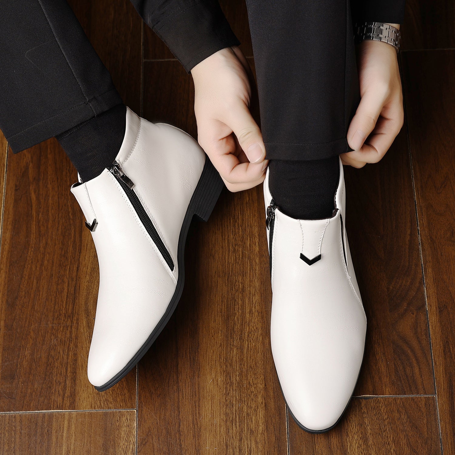 Herrstövlar Med Präglad Dragkedja På Sidan, Låg Klack, Flexibel Sula