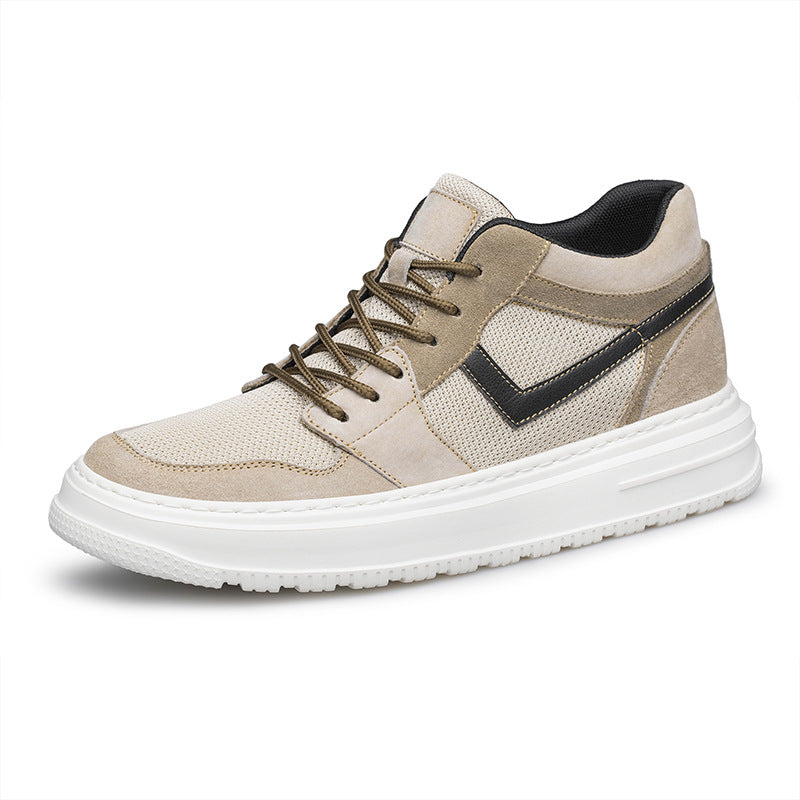 Herrs vårsneakers Med Andningsförmåga, Ovandel I Mesh Och Faux Läder, Snörning, Halkfri Gummisula