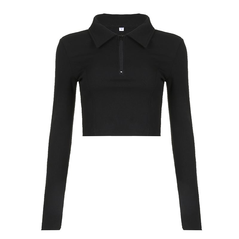 Långärmad t-shirt med dragkedja och slits framtill för kvinnor