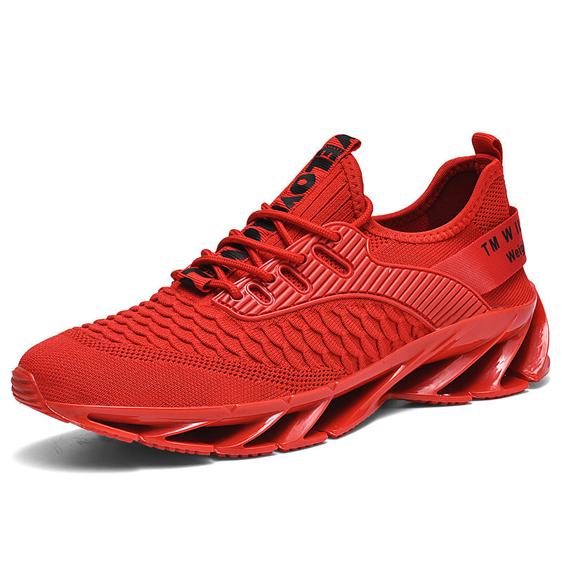 Herrsneakers Med Andningsbar Mesh, Bladformad Gummiyttersula, Snörning, Lättviktiga