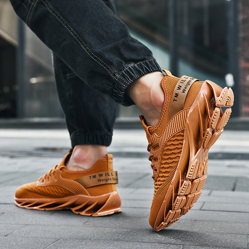 Herrsneakers Med Andningsbar Mesh, Bladformad Gummiyttersula, Snörning, Lättviktiga
