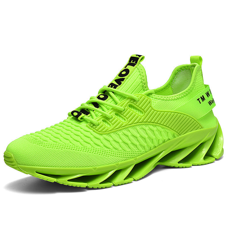Herrsneakers Med Andningsbar Mesh, Bladformad Gummiyttersula, Snörning, Lättviktiga