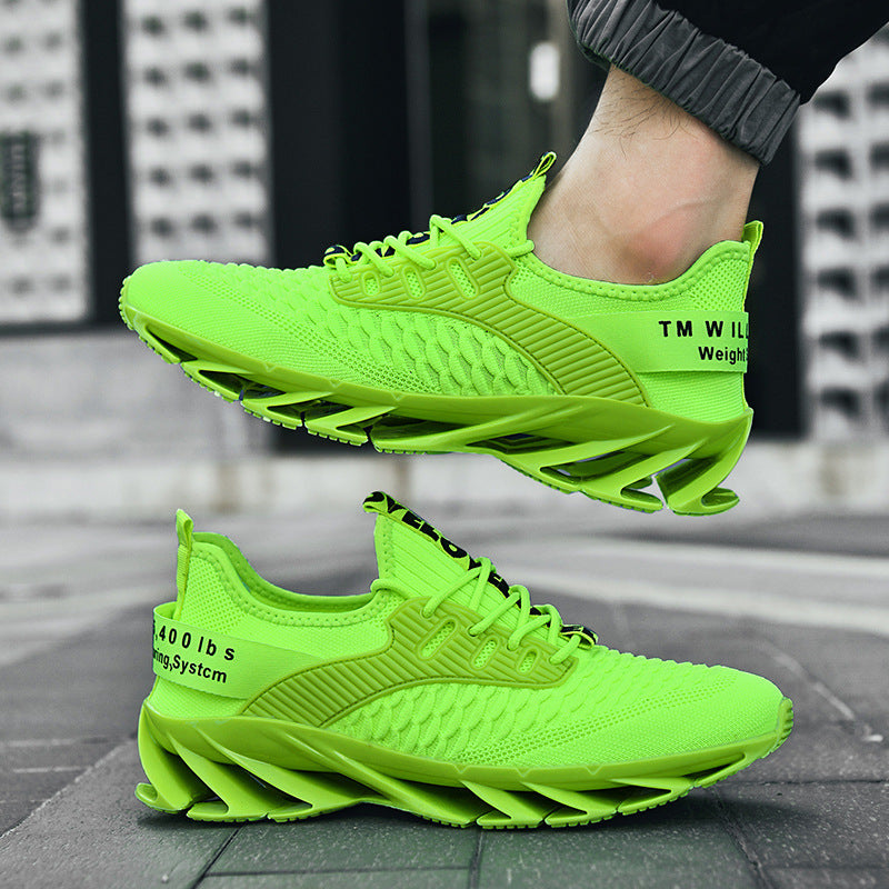 Herrsneakers Med Andningsbar Mesh, Bladformad Gummiyttersula, Snörning, Lättviktiga