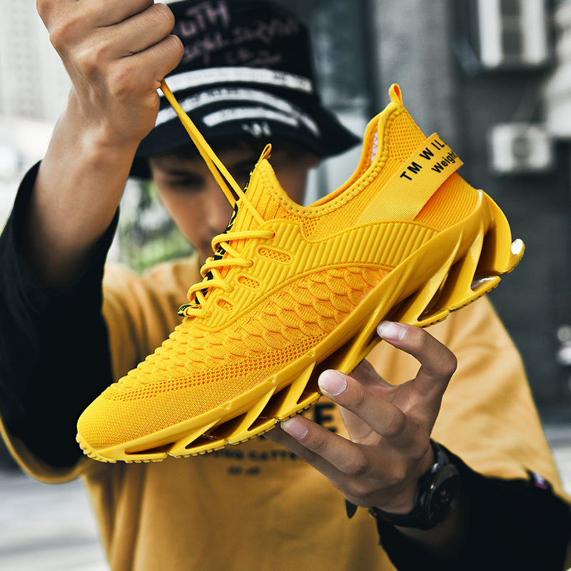 Herrsneakers Med Andningsbar Mesh, Bladformad Gummiyttersula, Snörning, Lättviktiga