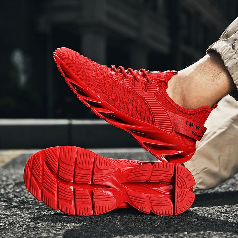 Herrsneakers Med Andningsbar Mesh, Bladformad Gummiyttersula, Snörning, Lättviktiga