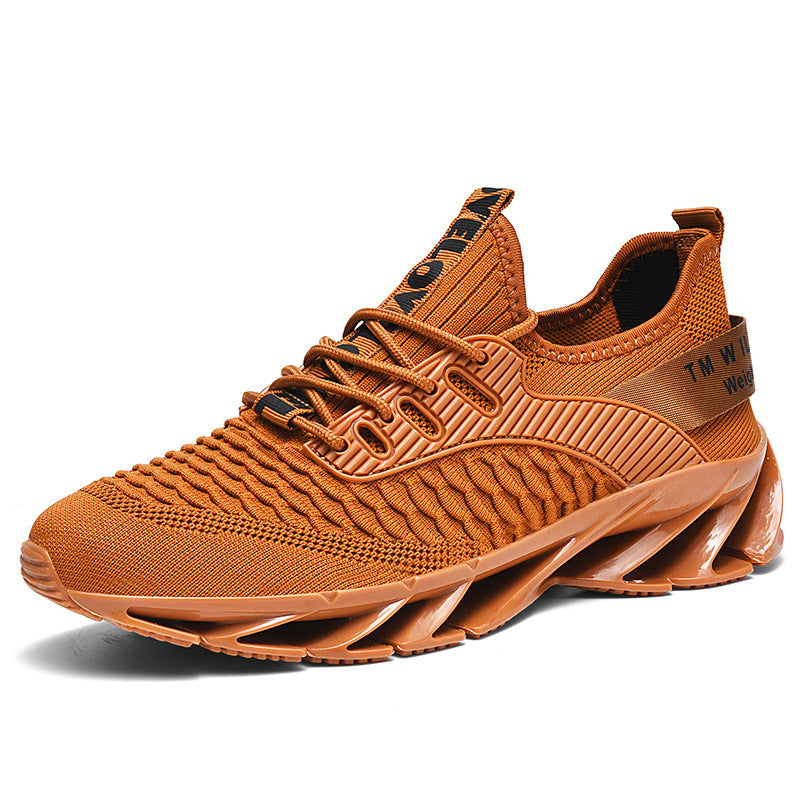 Herrsneakers Med Andningsbar Mesh, Bladformad Gummiyttersula, Snörning, Lättviktiga