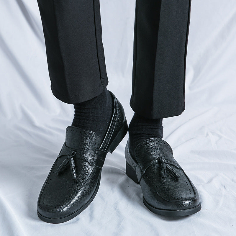 Herrloafers Med Tofsar, Rund Tå, Slip-On, Fyrkantig Klack Och Gummisula