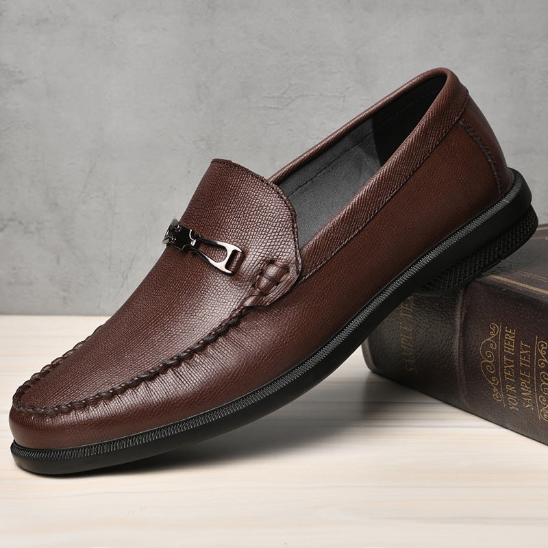 Herrloafers Med Slip-On-Detaljer I Kohud, Slitstark Gummisula, Rund Tå, Svartbrun