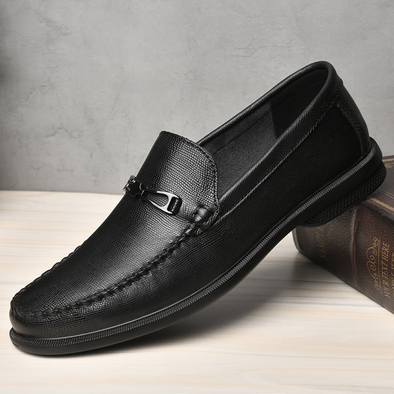 Herrloafers Med Slip-On-Detaljer I Kohud, Slitstark Gummisula, Rund Tå, Svartbrun