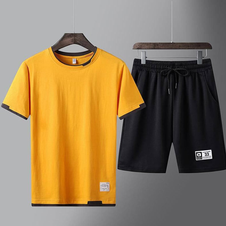 Sommarsportset För Män, Tvådelat, Kortärmat, T-Shirt Och Shorts Med Tryck