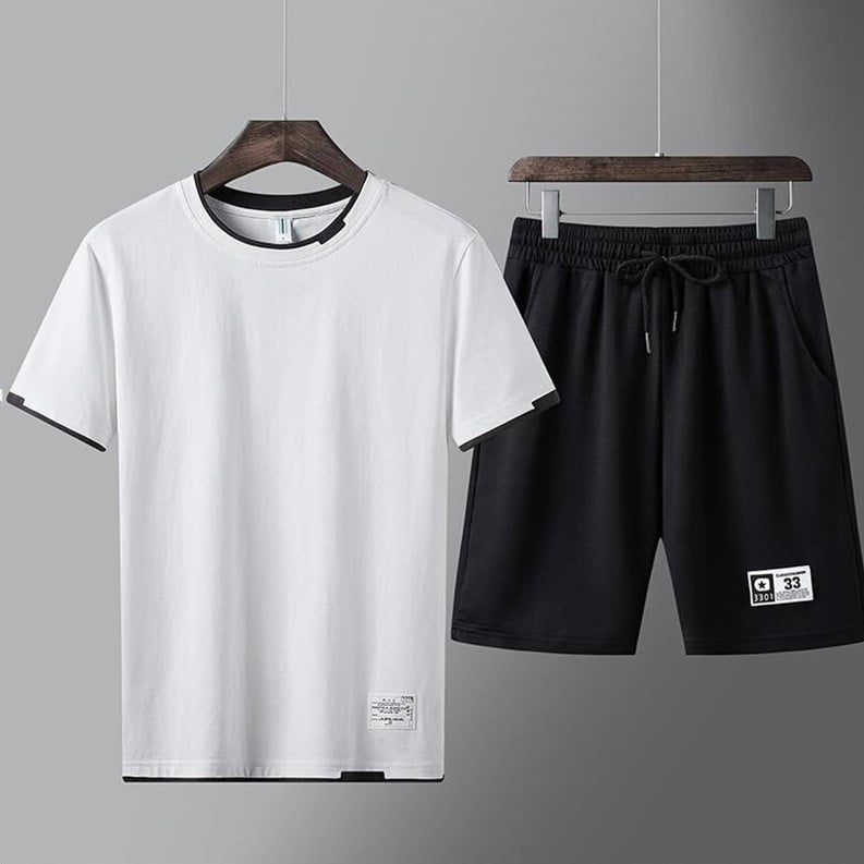 Sommarsportset För Män, Tvådelat, Kortärmat, T-Shirt Och Shorts Med Tryck
