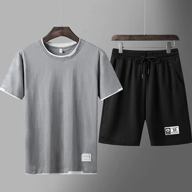 Sommarsportset För Män, Tvådelat, Kortärmat, T-Shirt Och Shorts Med Tryck