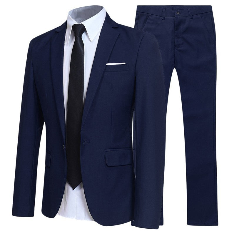 Herrkostym I Två Delar Med Slim Fit, Slagkrage, Enkel Knappstängning, Flera Fickor