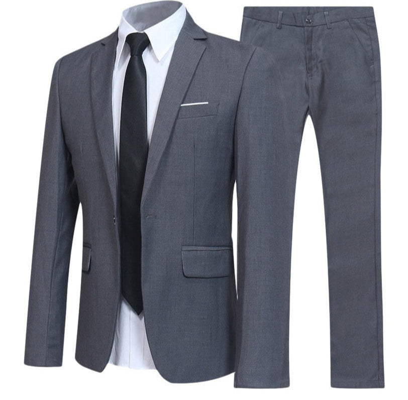 Herrkostym I Två Delar Med Slim Fit, Slagkrage, Enkel Knappstängning, Flera Fickor