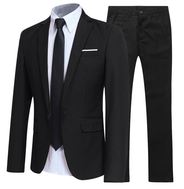 Herrkostym I Två Delar Med Slim Fit, Slagkrage, Enkel Knappstängning, Flera Fickor