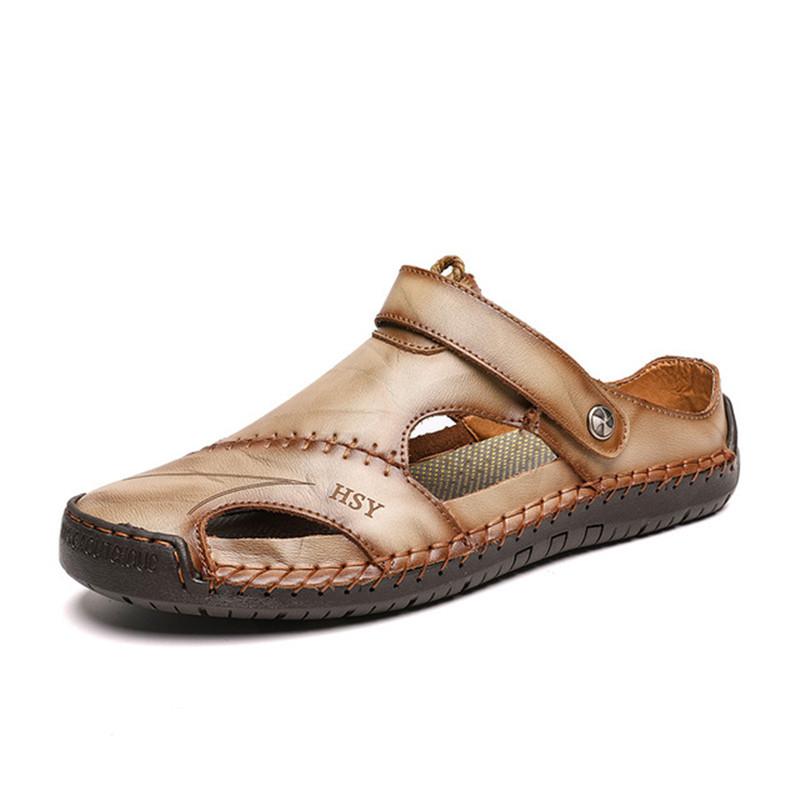 Herrsandaler Med Handsydda, Andningsbara, Elastiska Bakremmar