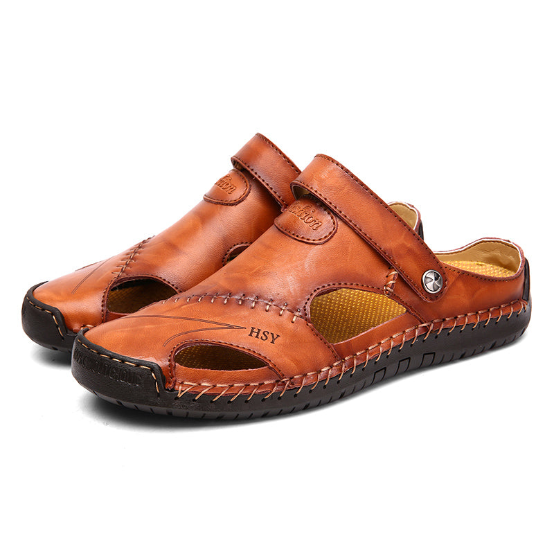 Herrsandaler Med Handsydda, Andningsbara, Elastiska Bakremmar