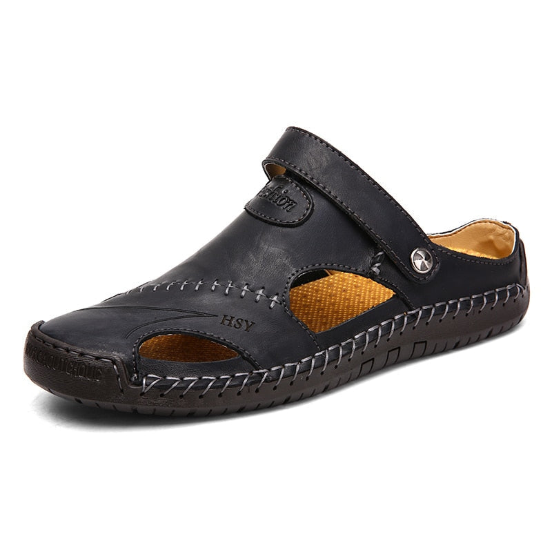 Herrsandaler Med Handsydda, Andningsbara, Elastiska Bakremmar