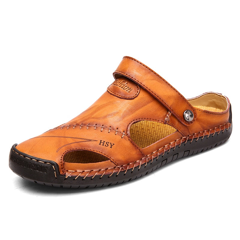 Herrsandaler Med Handsydda, Andningsbara, Elastiska Bakremmar