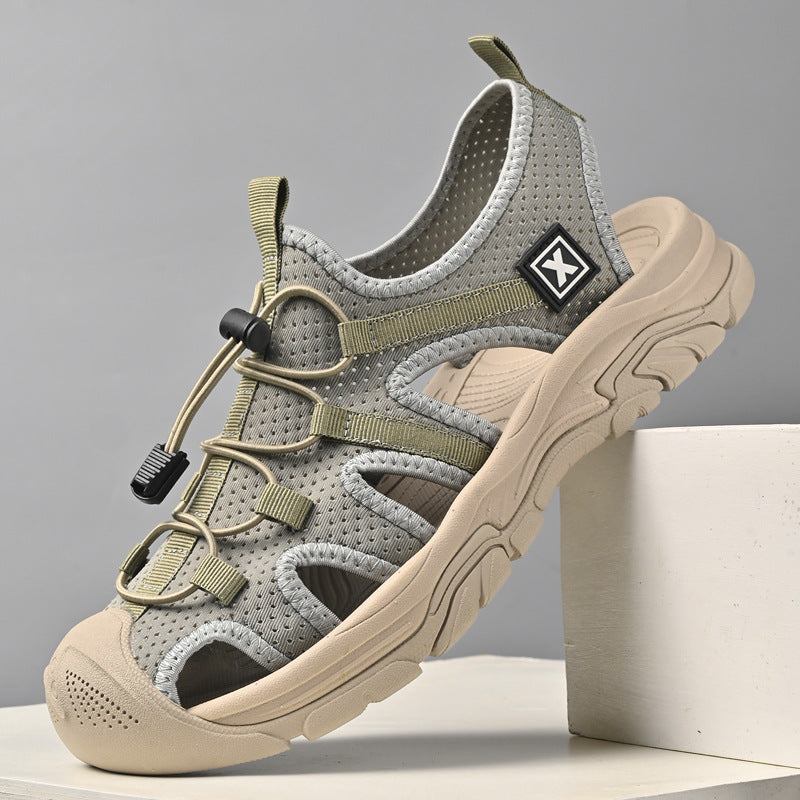 Herrsandaler Med Sluten Tå, Elastisk Slip-On-Sula