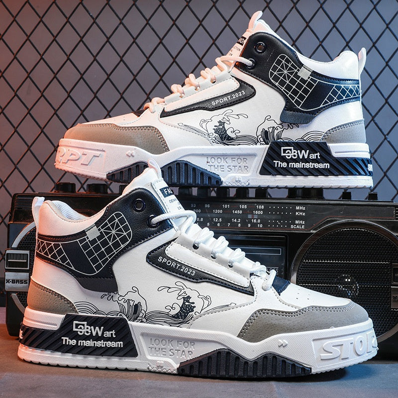 Herr High Top Mesh Sneakers Med Snörning Och Gummisula