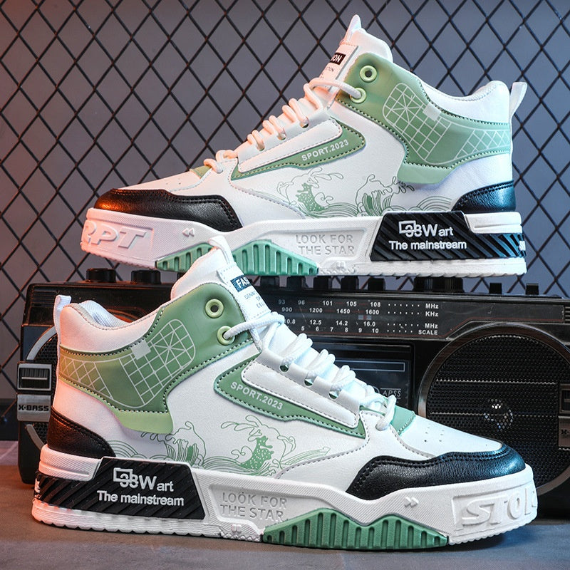 Herr High Top Mesh Sneakers Med Snörning Och Gummisula