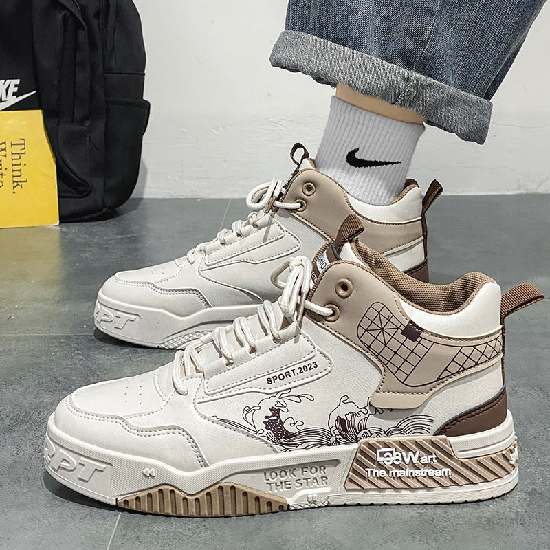 Herr High Top Mesh Sneakers Med Snörning Och Gummisula