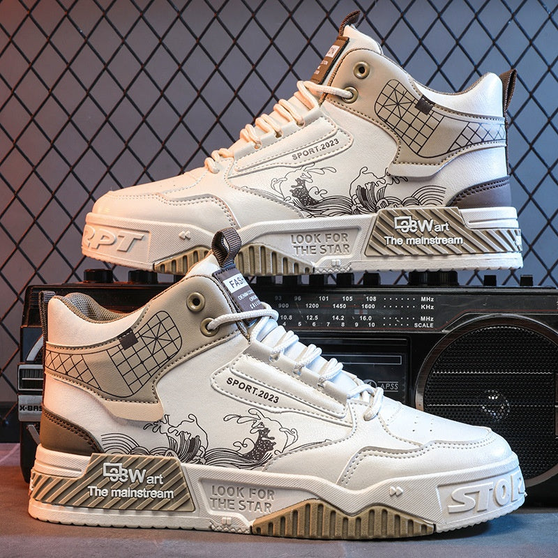 Herr High Top Mesh Sneakers Med Snörning Och Gummisula
