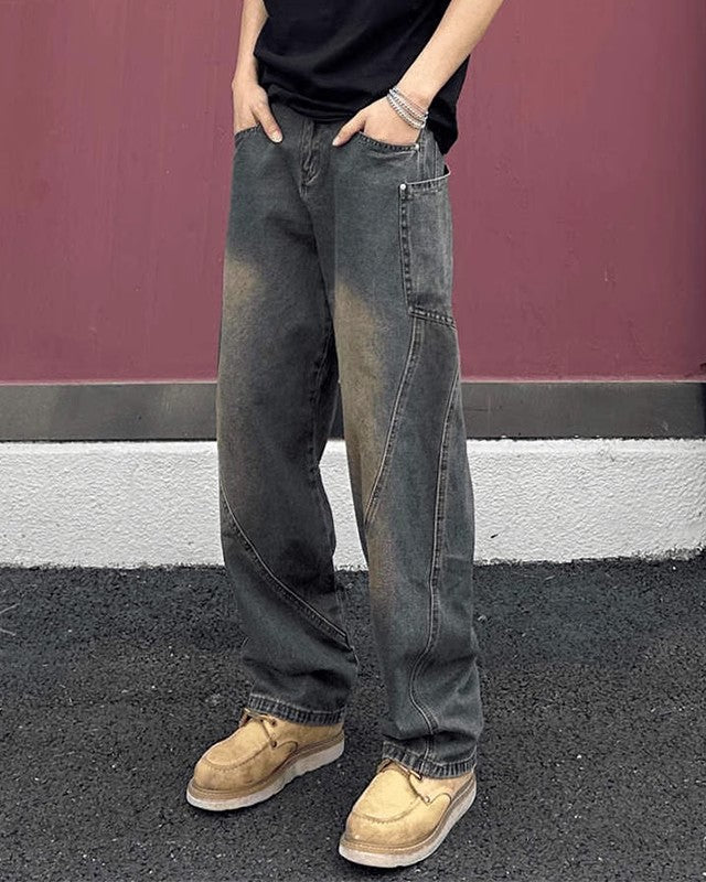 Herr Vår- Och Höstjeans Med Raka Ben, Dragkedja Och Gylf Med Mellanhög Midja