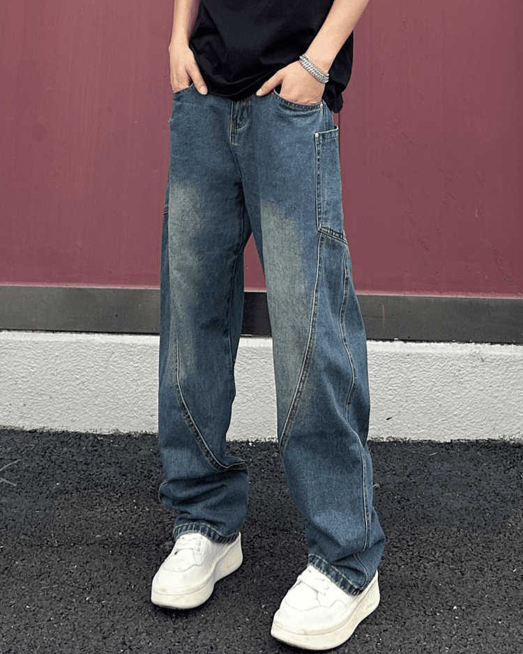 Herr Vår- Och Höstjeans Med Raka Ben, Dragkedja Och Gylf Med Mellanhög Midja