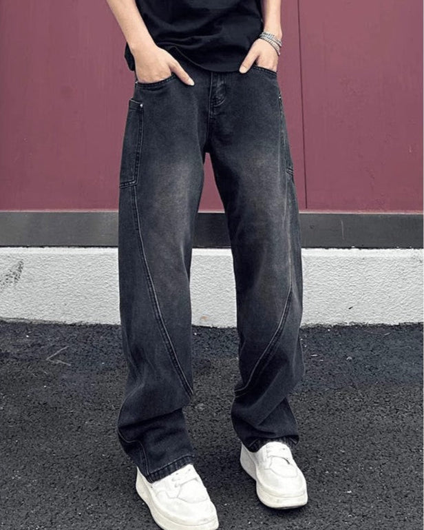 Herr Vår- Och Höstjeans Med Raka Ben, Dragkedja Och Gylf Med Mellanhög Midja