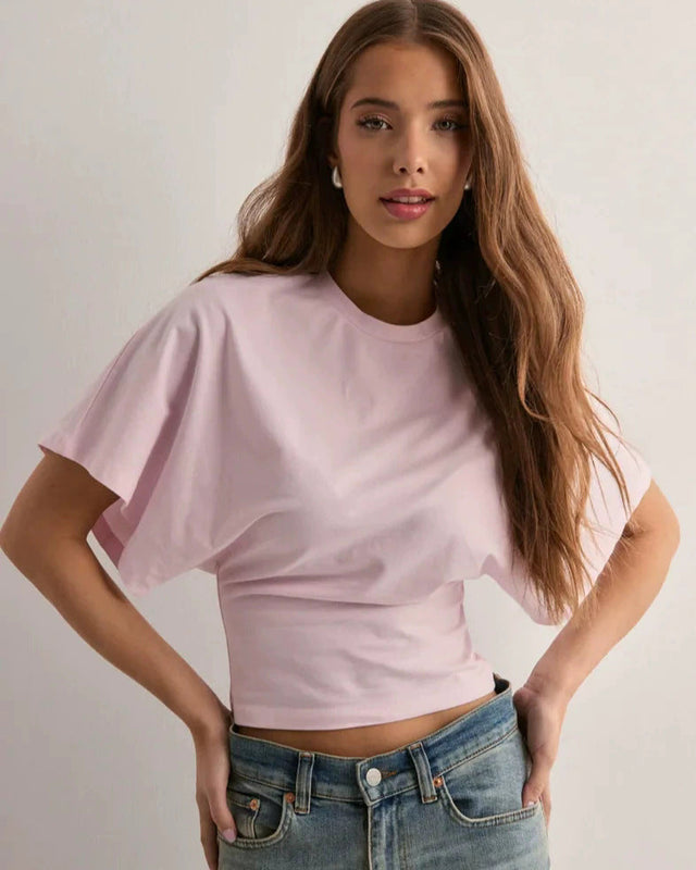 Dam Kortärmad T-Shirt Med Rund Hals, Lös Passform, Enfärgad