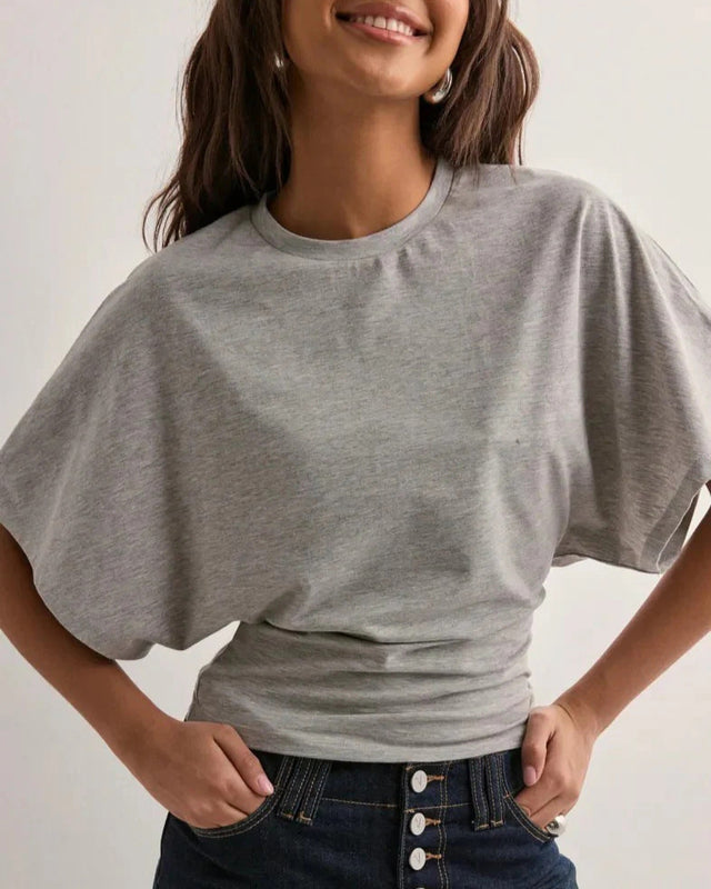 Dam Kortärmad T-Shirt Med Rund Hals, Lös Passform, Enfärgad